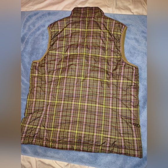Lands End Sleeveless Vest Style Jacket Golden plaid colors, size S 6-8 - Picture 3 of 11